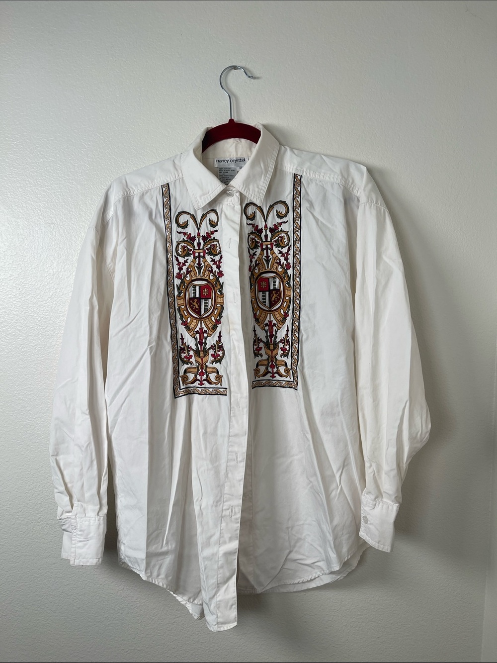 Embroidered White Womans Button-Up Shirt